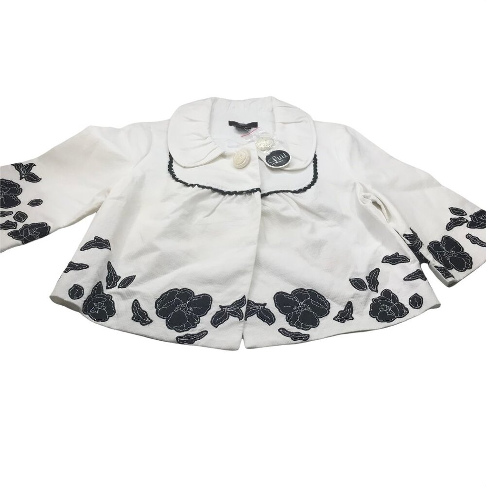 Luii Women's Jacket Small White Black Floral Accents New With Tags